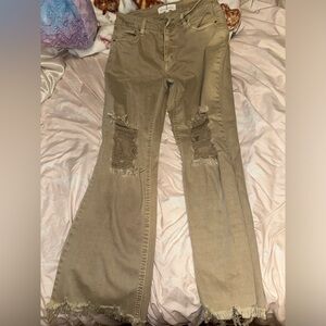 Khaki ripped mom jeans